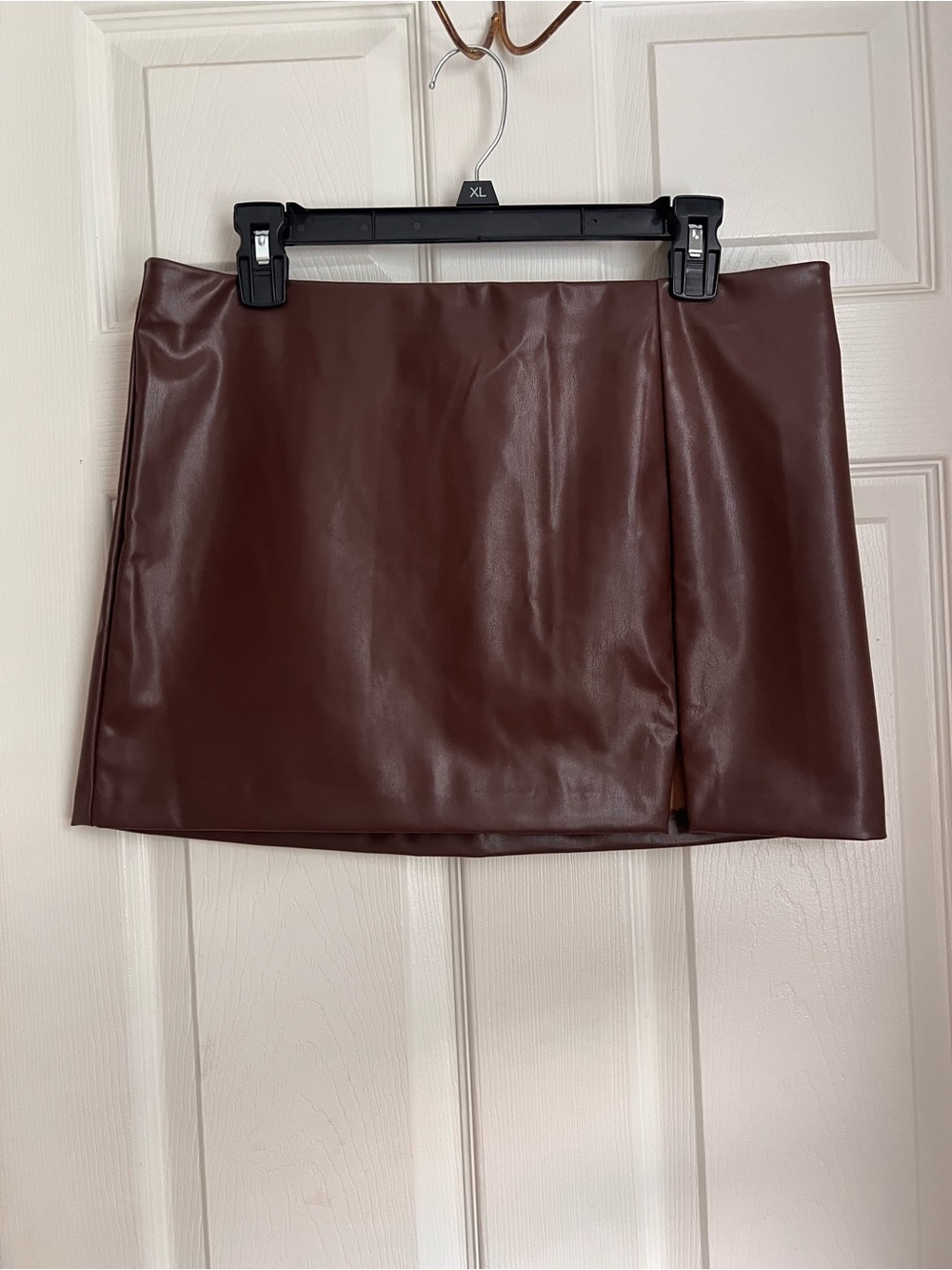 H&M Faux Leather Mini Skirt in Brown